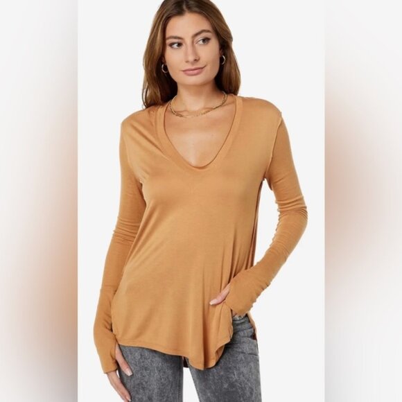 FREE PEOPLE Fresh and Clean Long Sleeve Tee Golden Nugget - Picture 1 of 7